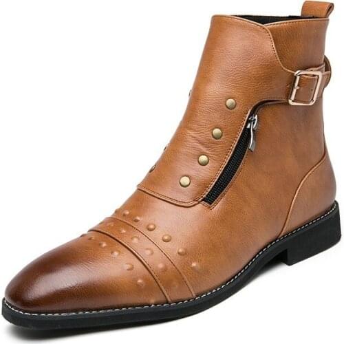 2021 New British Men Casual Boots New Leather Formal Boots Shoes for Men Fashion Red Brown Autumn Winter Cowboys Booties Botas