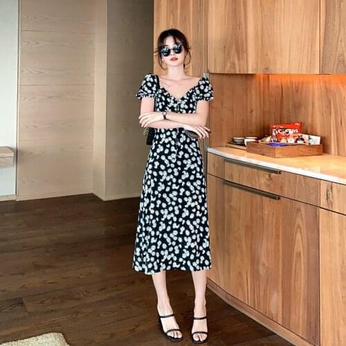 Summer New Fashion Women Casual Plus Size 3XS-10XL Retro Vintage Daisy Floral Print Puff Sleeve Empire Waist Long A Line Dress