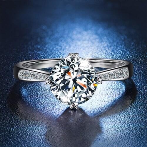 4Prong 1ct Round Cut Lab Grown Diamond Sterling Silver Moissanites Engagement Ring Moissanite Ring DEF Color VVS1 For Women