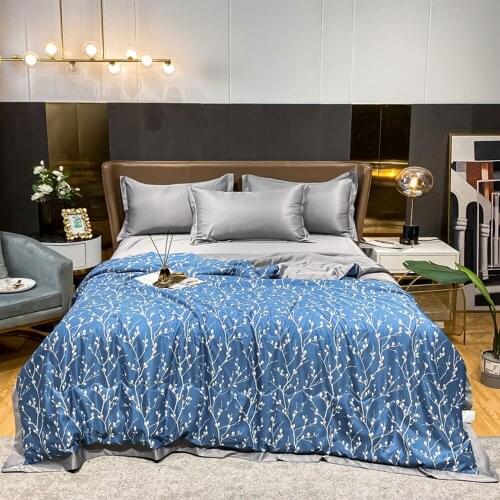 PAPA&MIMA Silkly Print Quilt Thin Summer Throws Blanket Single Queen King Size Bedding Filler