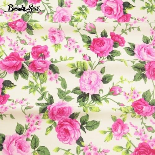 Booksew Cotton Poplin Fabric Clothing Home Decoration Sewing Beige Shirt Charming Printed Rose Design Dress Skirt Patchowork