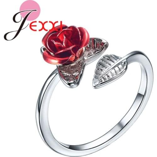 Various Color Fashion Creative 925 Sterling Silver Rose Opening Adjustable Ring For Women Valentine Engagement Exquisite Jewelry