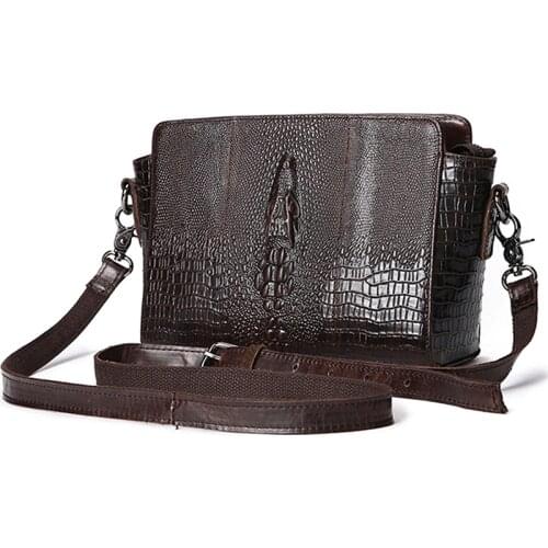 Oil Wax Cowhide Women Sling Messenger Shoulder Bags Crocodile Pattern Ladies Briefcase Genuine Leather Cross Body Business Bag