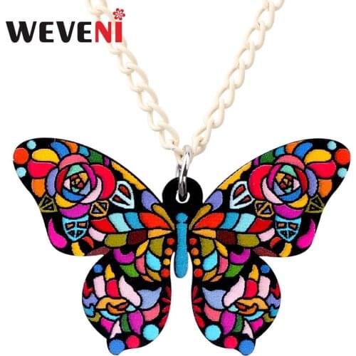 WEVENI Acrylic Floral Fashion Butterfly Insect Necklace Pendant Chain Collar Trendy Jewelry Charms For Women Girls Bijoux Gift