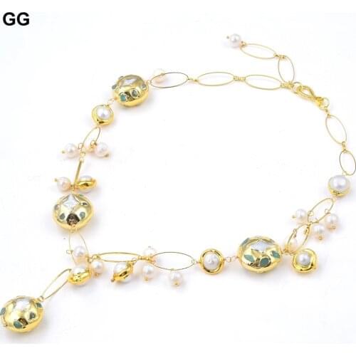GuaiGuai Jewelry Natural Freshwater Cultured White Keshi Pearl Star Shape Green Chrysoprase Gold Plated Edge Necklace For Women