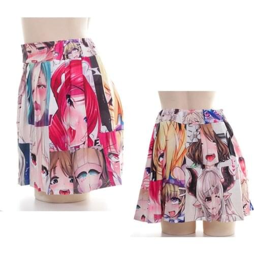 Japanese Anime Funny Style Pleated Skirts Harajuku 3D Print Cosplay Costume Short Skirt Funny Cotton Mini Dress