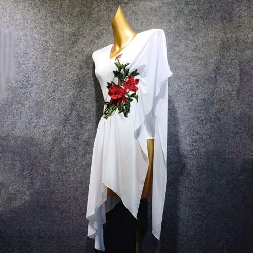 2020 New Sleeveless Big Red Rose Design Latin Dance Dress Dancing Performance Women Dress Ballroom Samba Tango W354