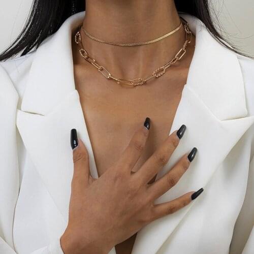 Retro Punk Simple Geometric Thread Chain Combination Hip Hop Double Snake Bone Cross Necklace Female Gothic Necklaces