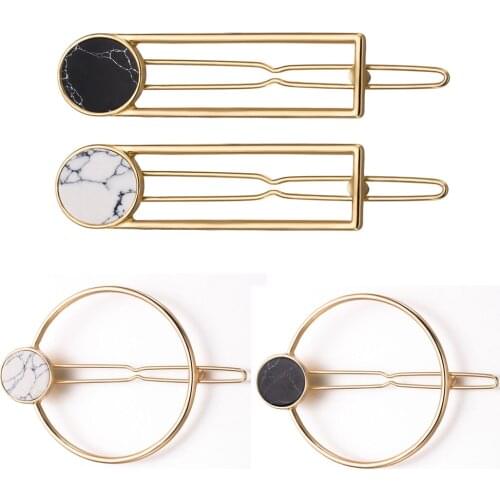 1Pc Fashion Women Girls Metal Circle Square Hair Clips Hairpins Natural Stone Hairpin BB Barrettes Wedding Hair Accessories
