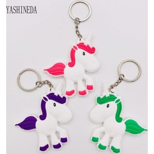 10PCS Cartoon Figure Unicorn Keychain PVC Anime 3D Double Side Key Chain Key Ring Kids Toy Pendant Key Holder Trinket Gift