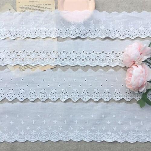 5yards/lot Unilateral wavy flowers openwork embroidered cotton lace lace DIY clothing stitching long cloth trim