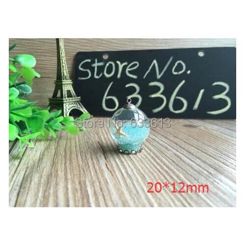 Free ship 200sets/lot silver plated color 20*12mm glass globe & base & cap set glass globes set glass vial pendant glass cover