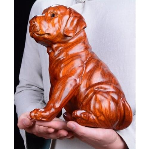 Large- GOOD art # business office home efficacious Talisman Handmade Yellow pear wood Money dog WANG CAI FENG SHUI ART Sculpture