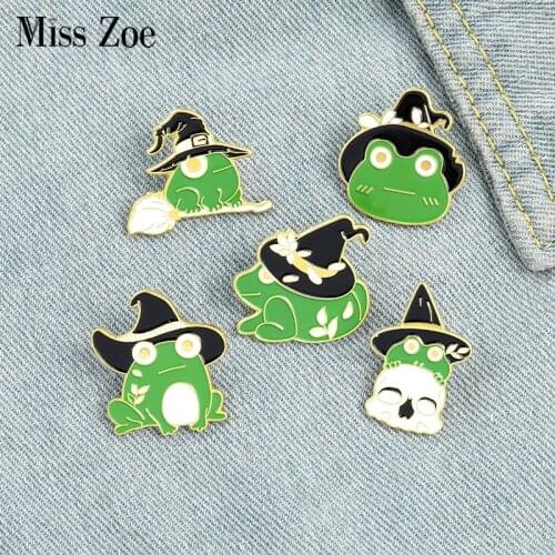 Witch Frogs Enamel Pins Custom Funny Animal Wizard Brooches Shirt Lapel Badge Bag Cartoon Gothic Jewelry Gift for Friends