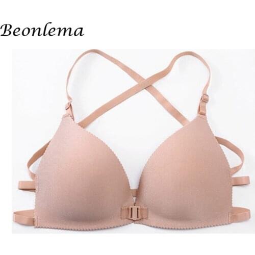 Beonlema 1/2 Harf Cup Sexy Bra Front Closure Black Bralette Adjustable Convertible Straps Seamless Bra Intimates Lingerie