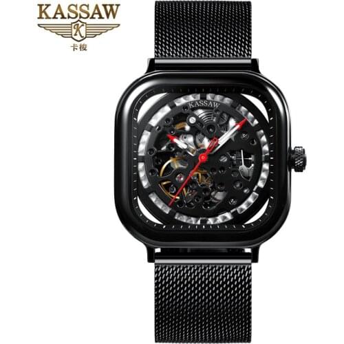 Mens Watch Waterproof Full Hollow Automatic Mechanical Watch Square Luminous Mens Watch Mens Gift
