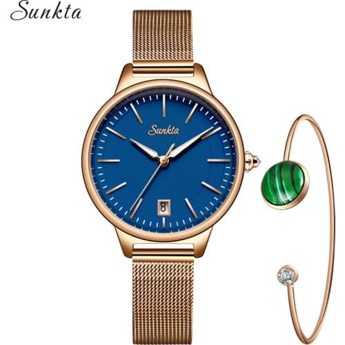 Women Watch 1 set Bracelet Japan Quartz Movement Simple Waterproof Rose Gold Stainless Steel Mesh Ladies Watch Relogio Feminino