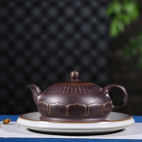Pure handmade quality large capacity undressed ore purple clay teapot trace gold Buddha lotus Wang Fangzhi dian