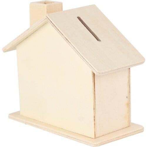 Children Baby Handmade DIY Baipi Wooden Coin House Piggy Bank Chalet Save money Base Art Decor Toy Collectible Ornament