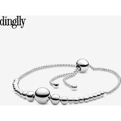 DINGLLY New Adjustable Size Round Ball Beads Bracelets Fit Original Silver Color Bracelet For Women Boy Girl Child Bangle Gift