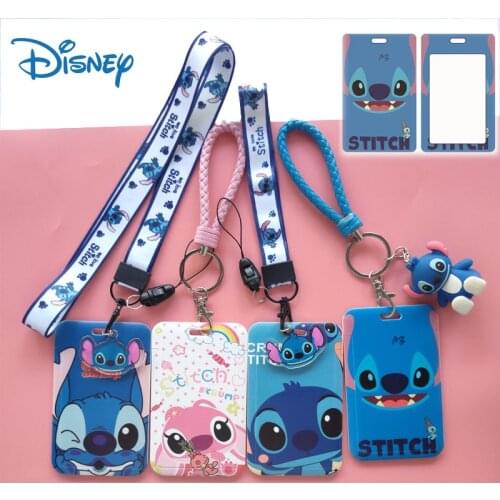 Disney Stitch Cartoon Card Package Lanyard ID Holder Car KeyChain Student Campus Card Hanging Neck Bag Cute Card Holder for Kids