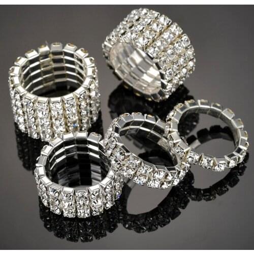 1-5 Rows Elastic Rings for Women Bridal Wedding Crystal Rhinestone Stretch Ring Lovely Girl Party Rings