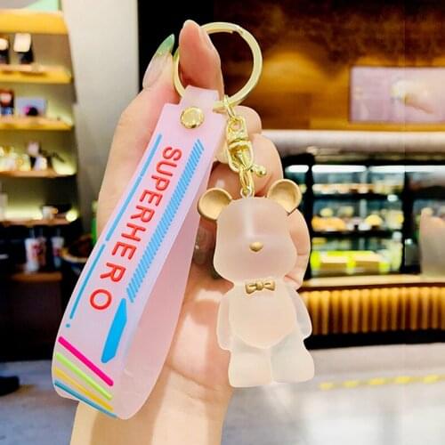 Personality Creative Transparent Crystal Bow Tie Bear Keychain Girl Heart Backpack Pendant Gift Couple Bag Ornament