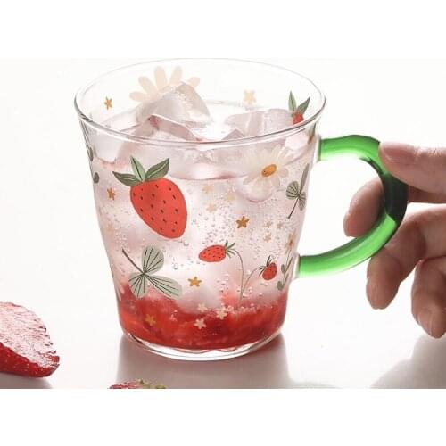 Home Cute Glass Cup Handle Mug With Lid Female Summer Water Cup Coffee Breakfast Milk Vasos De Vidrio Kitchen Dining Bar EB5BLB