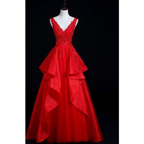 JaneVini Elegant Red Bridesmaid Dresses for Women A Line Ruffles Lace Applique Beads Backless Floor Length Tulle Long Prom Gowns