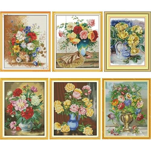 Beautiful Vase Joy Sunday Stamped Embroidery Cross Stitch Kit Counted 11CT 14CT Printed Handmade Needlework Decoration Home Sets