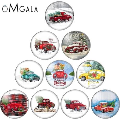 Red Christmas car carrying Trees 8mm/10mm/12mm/18mm/20mm/25mm Round photo glass cabochon demo flat back Making findings