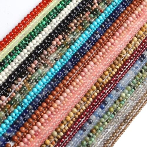 2mm 3mm Natural Turquoises Agates Quartz Labradorite Garnet Round Stone Beads For DIY Jewelry Making Bracelet Accessories 15