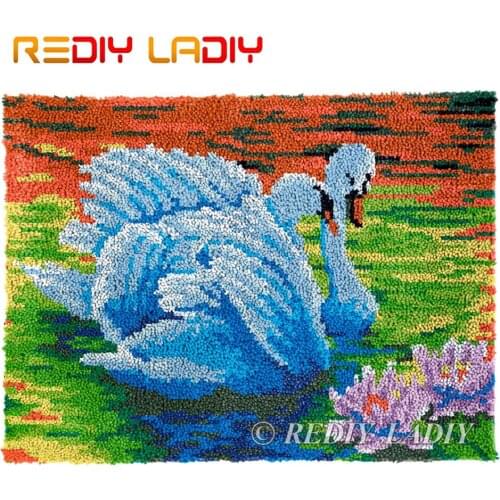 Latch Hook Rug Swans Love Lake Chunky Yarn Tapestry Kits DIY Carpet Rug Knitted Floor Mat Crochet Cushion Arts & Crafts 81*61cm