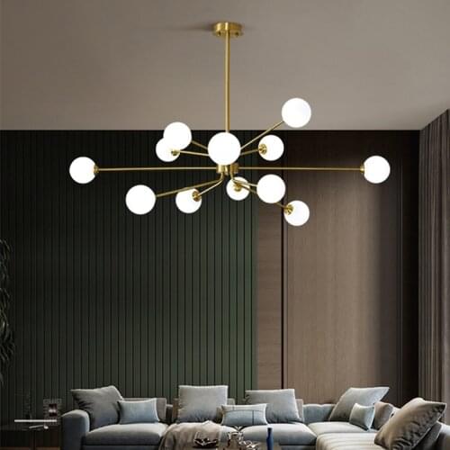 Copper LED Chandeliers For Living Dining Room Bedroom Kitchen Villa Glass Ball Gold Modern Nordic Pendant Lamp Hanging Light G9