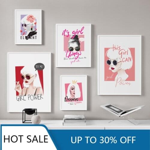 Fashion Girl Power Doodle Wall Art Canvas Painting Poster Cool Girl Queen With Sunglasses Print For Living Aesthetic Home Decora