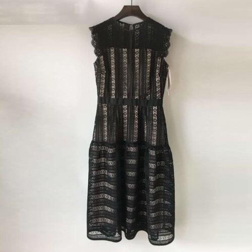 Fashion Summer Lace Runway Women 2021 High Quality Elegant Sleeveless Ruffles White Party Holiday Dress Vestidos