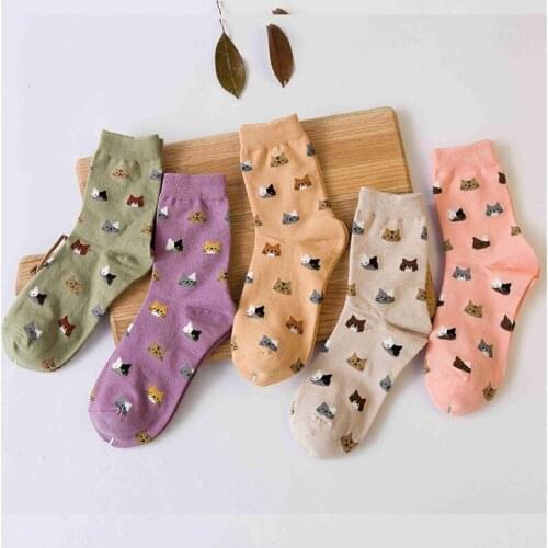 Fashion Cute Cartoon Cotton Socks Female Kawaii Cat Socks Slippers Women Colorful Tube Art Casual Short Funny Socks for Girls