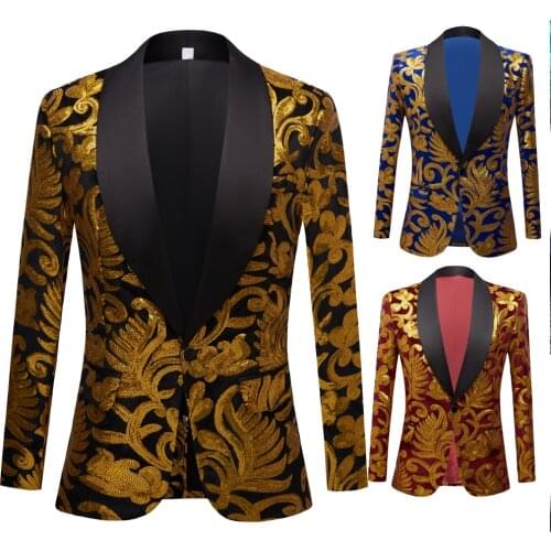 Mens laser Sequin Fashion Shawl Lapel Royal Black Velvet Floral Shiny Sequins Blazers Wedding Groom Prom Singers Suit Jacket