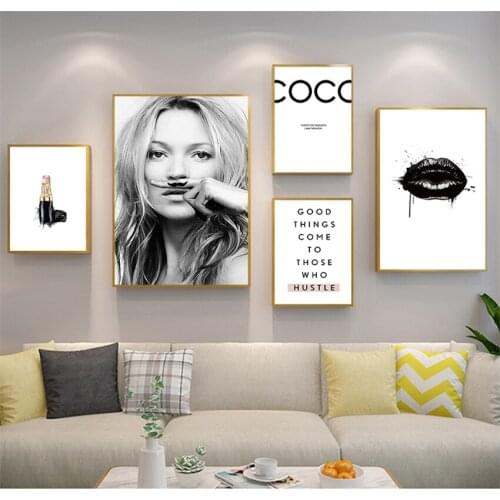 Prints Nordic Wall Art Pictures Living Room Home Decor Abstract Modern Fashion Make Up Canvas Painting Black White Salon Posters