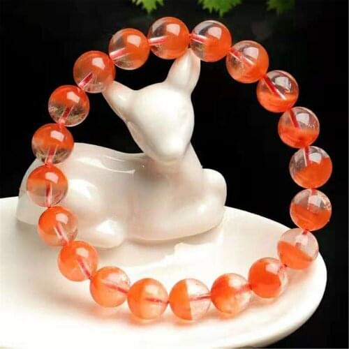 Natural Red Rabbit Rutilated Quartz Crystal Clear Stretch Round Bead Bracelets For Women Female 10mm