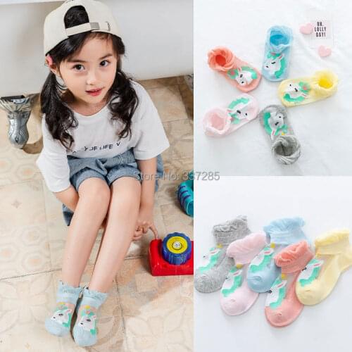 Girls summer socks lovely cartoon horse hollow out kids socks Ultra thin sheer breathable mesh lace child infant princess socks