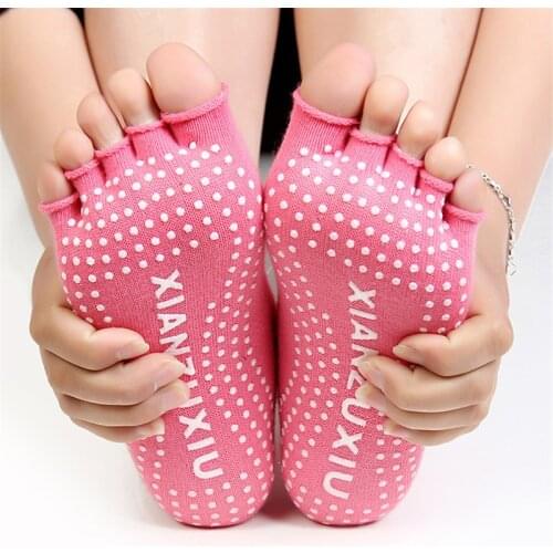 Hecatal Women Yoga Socks Half Toe Non Slip Ladies Massage Sport Socks Half-fingers Cotton Warm Exercise Running Free Shipping