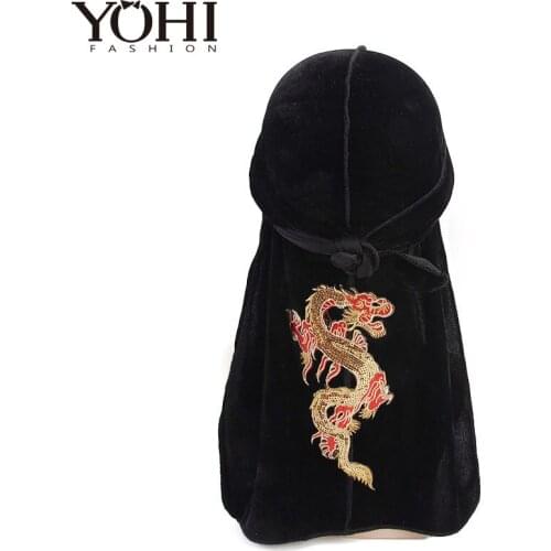 New fashion Mens Embroidery China dragon pattern Durags Bandanas Headwear Men DuRag Turban Hat Headband Hair Accessories