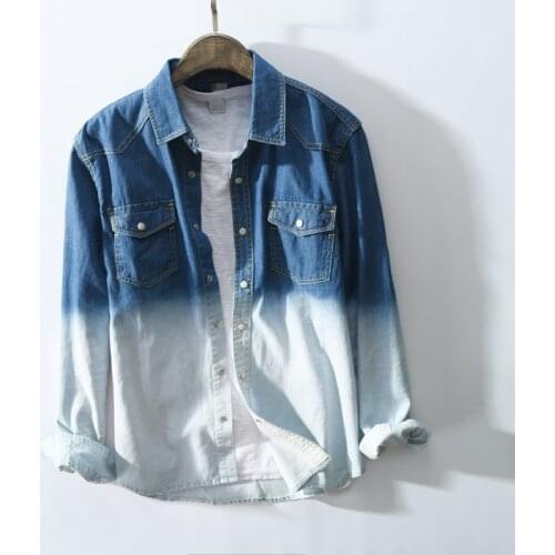 MRMT 2021 Brand Autumn New Mens Shirt Gradient Denim Shirt for Male Tops Casual Collar Shirt