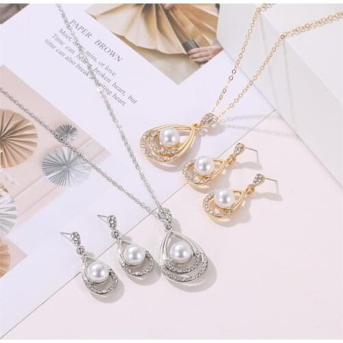 FSUNION 2020 New Elegant Simulated Pearl Bridal Jewelry Sets For Women Wedding Jewelry Gold Silver Plated Necklaces/Earrings