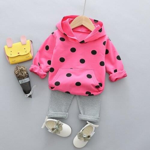 Baby girl clothes new polka dot long-sleeve hooded sweater trouser 2-piece spring autumn girl casual sportswear suit baby suit