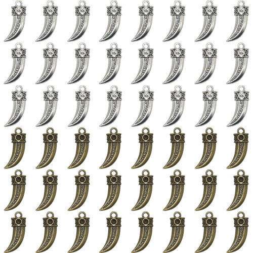 14Pcs antique Silver Plated Horn Charms snake Tooth Dagger pendant beads for Jewelry Accessories Making