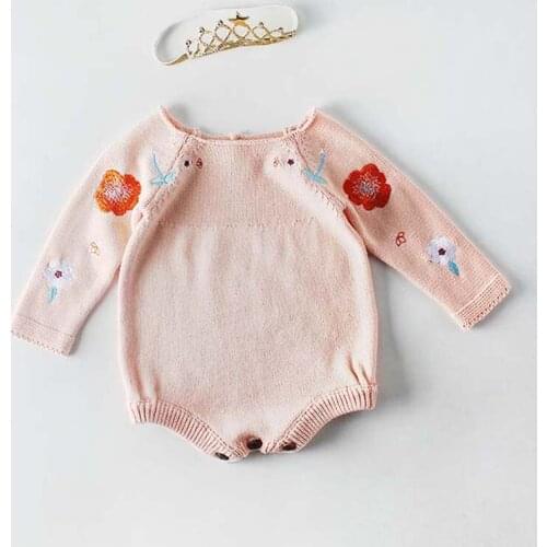 Autumn Winter Baby Clothes Toddler Girls Knit Bodysuit Hand Embroidery Infant Girls Sweater baby girls One-piece Outfit