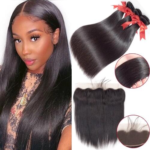 Straight Hair Bundles With Frontal Closure Malaysia Hair Weave Bundles With Frontal Remy Human Hair Bundles With Closure