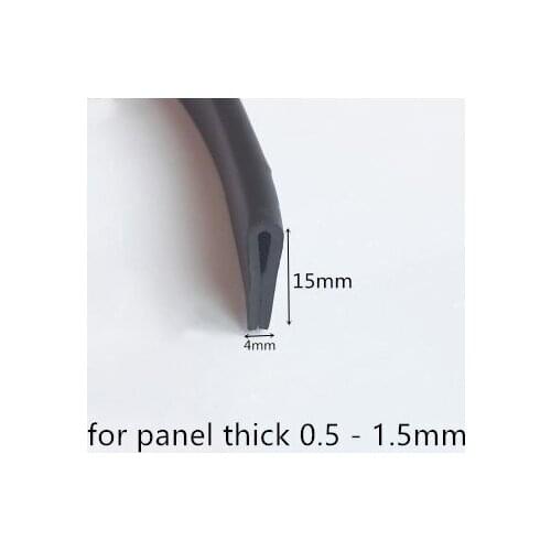Rubber Sealing U Strip 15x4x15mm for 0.5 - 1.5mm thick Glass Metal Car Wood Panel Board Edge Encloser Shield Black